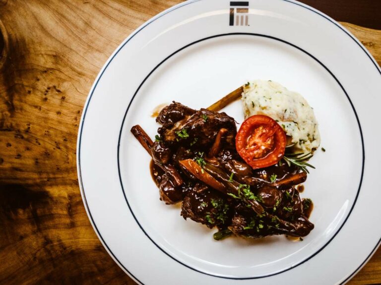 Zinfandel Beef Short Ribs and Root Vegetables with Roasted Garlic Yukon Gold Mash